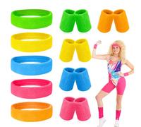 Riisoyu 15 Pcs Muñequera 80s Set, Diadema Sudor Conjunto Diadema Deportiva Deportivo Sweatbands Color Neón Muñequeras Gym Accesorios Fiesta Retro para Mujeres Hombres