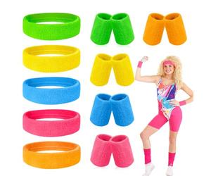 Riisoyu 15 Pcs Muñequera 80s Set, Diadema Sudor Conjunto Diadema Deportiva Deportivo Sweatbands Color Neón Muñequeras Gym Accesorios Fiesta Retro para Mujeres Hombres