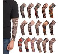 Riisoyu 16 Piezas Mangas de Tatuaje, Temporales Falsos Brazo Tatuajes Mangas Cubierta Tatuajes Temporales Guantes de Brazo de Flor de Elasticidad Suave Mangas para Fiestas de Disfraces Carnaval