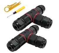 Riisoyu 2 Piezas Caja de Conexiones Impermeable IP68, 3 pines Conector de cable estanco IP68 Empalme a Prueba Agua ABS Conector de Cable Con pinzas de pelado y destornilladores para cables 6-10mm