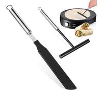 Riisoyu 2 Piezas Esparcidor de Crepes y Espátulas de Acero Inoxidable, Mango y Espátula Crepe Distribuidor de Masa Pancake Kit Herramienta Tortitas Spreader Panqueques Rodillo para Cocina Hornear