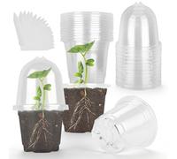 Riisoyu 20 Piezas Macetas Transparentes para Vivero, Macetas de Plástico con Orificio macetas para Plantas con Domo de Humedad con Etiquetas para Semillas, Plantas Flores Plantas Plántulas Trasplante