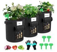 Riisoyu 3 bolsas de cultivo de patatas, 7 galones de plantas, bolsa de cultivo con 5 etiquetas de plantas y 1 par de guantes, bolsas de plantación de tela no tejida, bolsas de plantación con asas para