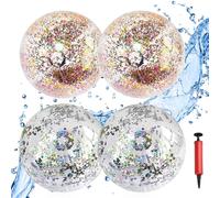 Riisoyu 4 pelotas de playa inflables transparentes, bolas de agua hinchables con purpurina, coloridas, juego de bolas inflables para piscina, fiestas de verano, al aire libre, para playa, piscina,