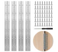 Riisoyu 4 Piezas Bisagra Piano Acero Inoxidable, 30cm Bisagra tipo piano con Agujeros Robustas Bisagras con 48 Tornillos Conectores Bisagras Acero con destornillador para pianos, puertas de armarios