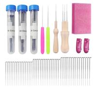 Riisoyu 52 Piezas Agujas de Fieltro, Accesorio con Agujas de Fieltro de 3 Tamaños con Mango Madera Almohadillas de Espuma Herramienta de Punzonado de Aguja de fieltro Para Principiantes Bricolaje