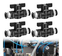 Riisoyu 8 mm Válvula de Control Neumática, 4 Piezas Negros Conectores Neumáticos con Válvula de Cierre, BUC Valvula de Control Para Conectar Rápidamente Mangueras y Controlar Fluidos