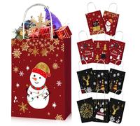 Riisoyu Bolsas de Regalo Navidad, 12 Piezas Bolsas de Regalo Navideñas de Kraft Bolsas de Navidad Plegable Bolsas para regalo con asas para Envolver Regalos, Fiesta de Navidad, Negro,Rojo