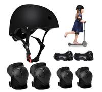 Riisoyu Conjuntos de Patinajes, Niños Protecciones Patines Infantiles Set de Protección Patinaje con Casco Ajustables Rodilleras y Coderas para Ciclismo Monopatín Patinaje y Otros Deportes, Negro