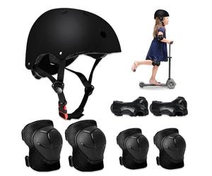 Riisoyu Conjuntos de Patinajes, Niños Protecciones Patines Infantiles Set de Protección Patinaje con Casco Ajustables Rodilleras y Coderas para Ciclismo Monopatín Patinaje y Otros Deportes, Negro