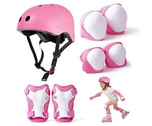 Riisoyu Equipo de Protección Infantil, 7 Piezas Conjuntos de Patinaje Niños con Muñequeras Rodilleras y Coderas Ajustables Casco Bicicleta Protecciones Patines Niño para Patinaje Monopatín Ciclismo