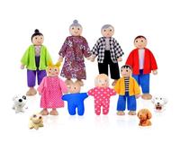 Riisoyu Familia de muñecas de Madera, 8 Piezas Juego de Figuras de Mini Simulación Muñecas Accesorios de Casa Familiares de Dibujos Animados Regalo Juguetes para niños