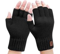Riisoyu Guantes Cálidos sin Dedos, Guantes de Medio Dedo con Forro Suave Elástico Hombre y Mujer InviernoTejidos Cálido Pantalla táctil Guantes para Running Ciclismo Conducir