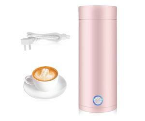 Riisoyu Hervidor Agua Electrico, 3 en 1 Hervidor de Agua Pequeño y Mini Termo Hervidor de Viaje Inoxidable Hervidor Eléctrico Portátil Apagado Automático para Hacer Leche, Café y Té, Rosa
