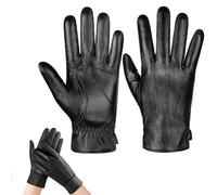 Riisoyu Invierno Guantes Hombre Falso Cuero, Calentar Prueba del Viento Guantes Antideslizante Pantalla Táctil Guantes de piel sintética para Aire Libre del Deportes Mujeres Adolescentes, Negro