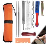 Riisoyu Juego de 11 Piezas Afilador Cadena Motosierra, Afilador de Cadena de Sierra Kit de Afilador de Motosierra incluye lima redonda, Limas Plana, Mango de Madera, Bolsa para Cualquier Motosierra