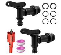 Riisoyu Juego de 2 grifos de agua de 3/4 pulgadas con cinta de sellado impermeable, boquilla de sellado para cubo de lluvia, tuerca de bloqueo, kit de repuesto para cubo de lluvia, tanque, jardinería