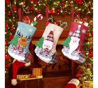 Riisoyu Medias de Navidad, 3 Piezas Calcetines de Navidad Adorno de Navidad Bolsa de Dulces Personalizados Calcetín de Decoración Navideña para el árbol de Navidad Chimenea Decoración Fiestas