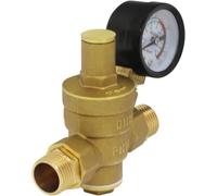Riisoyu Reductor de presión de agua 1/2 pulgadas DN15 con manómetro, reductor de presión de agua con manómetro, fabricado en latón 100% de alta dureza con herramientas de ajuste, reductor de presión