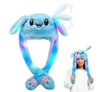 Riisoyu Sombrero de conejo saltando, Azul LED Gorra De Conejo Felpa Animal Conejo Oreja Sombrero Lindo Gorro De Peluche Con Orejas Móviles Chicas Juguete Regalo Regalo De Cumpleaños Cosplay Fiesta