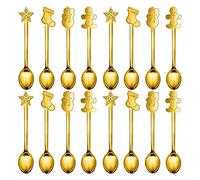 RIKEL 16 Uds. de Adornos NavideñOs para el Hogar, Cucharas de Café de Navidad de Acero Inoxidable, Cuchara de Postre, Vajilla, Cocina, Regalos de AñO Dorados