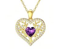 Rikelus Collar de oro de 9 quilates con árbol de la vida para mujer, 375/9 ct, oro auténtico, árbol de la vida, piedra de nacimiento, colgante de corazón, joyas, regalos para cumpleaños, Navidad, 40 +