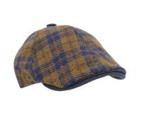 Riki Browns Gorro inglés para hombre, de invierno, de lana, elegante, a cuadros, fabricado en Italia, Mostaza-azul, 56