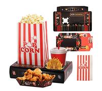 RIKICACA Bandejas de aperitivos de noche de cine con bolsas de palomitas de maíz y bandejas de alimentos, suministros de noche de cine para teatro, fiesta de cumpleaños familiar, cajas de aperitivos