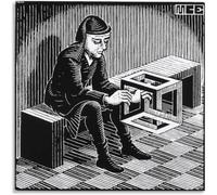 Rikin Liuff Con cuboide de M.C. Escher Póster y grabados Arte mural abstracto M.C. Escher Pintura en lienzo para oficina Decoración mural de casa 50x50cm sin marco