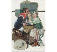 Rikin Liuff Gary Cooper como el tejano de Norman Rockwell Póster y grabados Norman Rockwell Arte de pared Pintura vintage Lienzo para decoración del hogar 50x75cm Sin marco