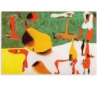 Rikin Liuff Joan Miro Impresiones Surrealismo Arte de Pared Rojo Joan Miró Lienzo Póster Abstracto Mujer Pájaro Pintura para Oficina Pared Decoración de Cuadro 40x65cm Sin Marco