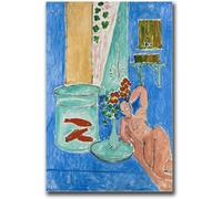 Rikin Liuff Póster de Henri Matisse《Goldfish And Sculpture》Pintura en lienzo Arte mural de Henri Matisse Grabados retro Cuadro abstracto para decoración del hogar 16x24 pulgadas sin enmarcar