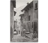 Rikin Liuff Pósters de M.C.Escher《Calle en Scanno》Pintura Arte abstracto en la pared M.C.Escher Grabados en lienzo Cuadro vintage para decoración de salón 40x55cm sin marco
