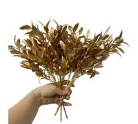 Rikyo 4 racimos de plantas artificiales doradas, arbustos tropicales de 14 pulgadas que adornan flores navideñas, fiestas en interiores y exteriores, para flores, coronas de flores, telón de fondo de