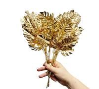 Rikyo 4 racimos de plantas artificiales doradas, arbustos tropicales de 14 pulgadas que adornan flores navideñas, fiestas en interiores y exteriores, para flores, coronas de flores, telón de fondo de