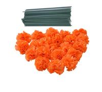 Rikyo - 50 cabezas de flores de clavel de seda artificial con tallos, rellenos para jarrones, flores de caléndula para decoración del hogar de Diwali, guirnalda de día de muertos, adornos para pastel