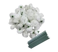 Rikyo 50 cabezas de flores de clavel de seda artificial, pétalos de 2 pulgadas con tallos de 8 pulgadas, color blanco, caléndula, natural, realista, boda, Diwali, decoración del hogar