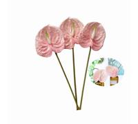 Rikyo Flores artificiales de lirio de anturio de 26 pulgadas, 3 ramos de flores de imitación tropicales para centros de mesa, flores de decoración de festivales de boda (rosa claro)