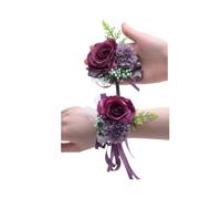 Rikyo Juego de 2 ramilletes de muñeca de rosas y boutonniere de flores de seda para novia y hombres, graduación, fiesta, regreso a casa, dama de honor (morado oscuro)