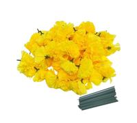 Rikyo Juego de 50 Cabezas de Flores Artificiales de Clavel de Seda con Tallos, Rellenos de Jarrón, Cabezas de Flores de Caléndula para Decoración de Diwali, Corona del Día de los Muertos, Adornos de