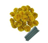 Rikyo Juego de 50 cabezas de flores artificiales de seda con tallos, rellenos de jarrón, cabezas de flores de caléndula para decoración de Diwali, corona del día de los muertos, adornos de pasteles,