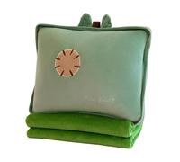 Rikyo Juego de manta de viaje y almohada de 38 cm, almohada de peluche 3 en 1 con manos cálidas para niños, regalo de viaje, avión, tren, cama, siesta de oficina (verde-kiwi)