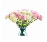 Rikyo Ramo de 10 racimos de Flores Artificiales de Seda, Cabeza de una Sola Flor de 50,8 cm y Hoja Verde para Accesorios de Fotos, Fiestas, Boda, Boda, celebración de Flores (Blanco y Rosa)