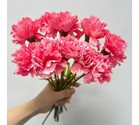 Rikyo Ramos de 11 Pulgadas, 10 claveles, no se decolora, Mini pétalos de Seda de Clavel, Flores Falsas para Siempre para Accesorios de Fotos, Fiestas en el hogar y Bodas Que sostiene Flores (Rojo)