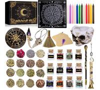 Rileryan Kit de suministros de brujería, suministros y herramientas de altar wiccano, suministros de manualidades de bruja, kit mágico, mini cristales, velas de bruja, regalos de bruja, accesorios de