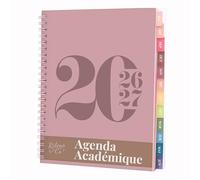 Rileys Agenda Escolar 2026-2027, Agenda Anillas 2026 con Planificador Diario Académica, Planner Universitaria para uso Escolares, Dietario tipo para Citas (20 × 15 cm, Rosa, Tipográfico, en francés)