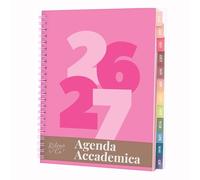 Rileys Agenda Escolar 2026-2027, Agenda Anillas 2026 con Planificador Diario Académica, Planner Universitaria para uso Escolares, Dietario tipo para Citas (20 × 15 cm, Rosa, Robusto, en italiano)