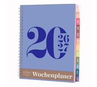 Rileys Agenda Escolar 2026-2027, Agenda Anillas 2026 con Planificador Diario Académica, Planner Universitaria para uso Escolares, Dietario tipo para Citas (20 × 15 cm, Azul, Tipográfico, en alemán)