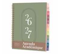 Rileys Agenda Escolar 2026-2027, Agenda Anillas 2026 con Planificador Diario Académica, Planner Universitaria para uso Escolares, Dietario tipo para Citas (20 × 15 cm, Verde, en francés)