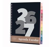 Rileys Agenda Escolar 2026-2027, Agenda Anillas 2026 con Planificador Diario Académica, Planner Universitaria para uso Escolares, Dietario tipo para Citas (20 × 15 cm, Negro, Robusto, en español)